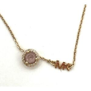 Michael Kors Sterling Silver Gold Plated MK Logo Purple/Pink Charm Necklace 18"